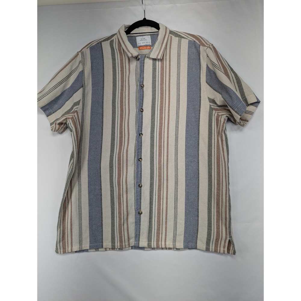 MBX Mens Paradise Short Sleeve‎ Button Up Shirt Vertical Stripe XL